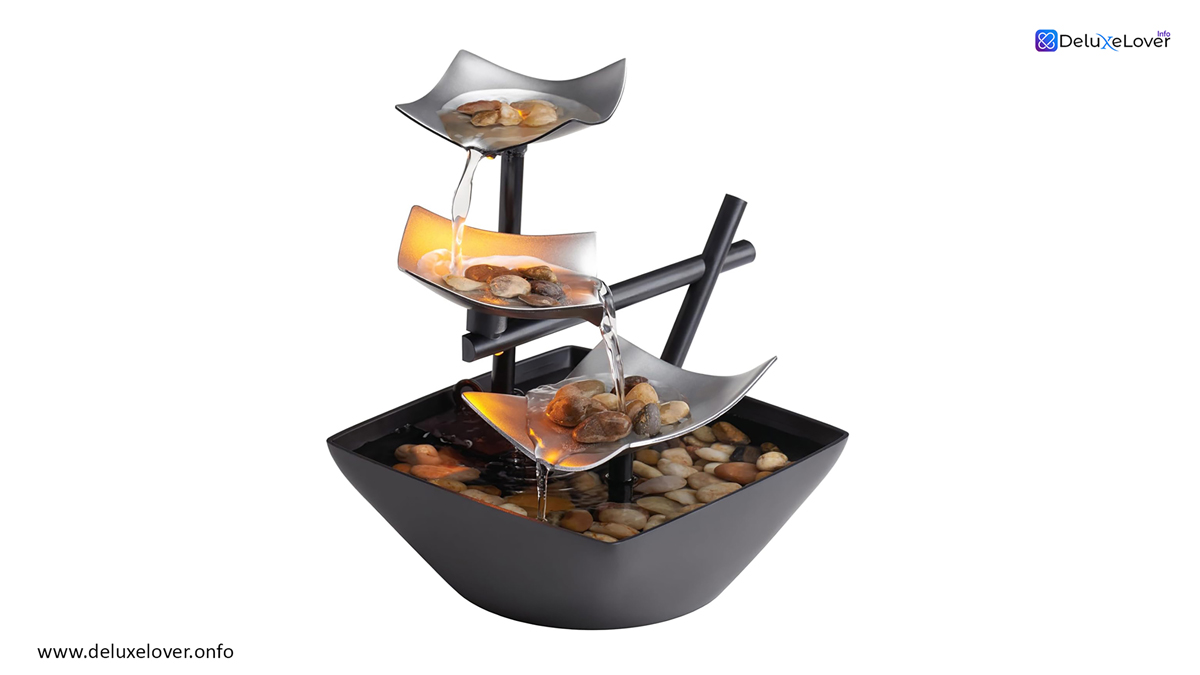 Indoor Tabletop Zen Fountain – Soothing Water Feature with Built-In Pump, Deep Basin & River Stones – Calming Home Décor for Office, Living Room, or Bedroom – 8.25” Tall