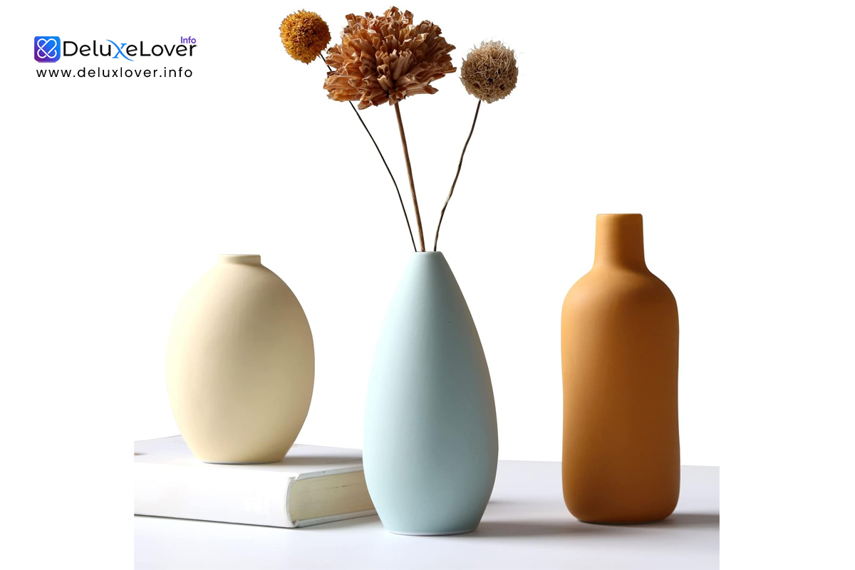 “Abbittar Ceramic Vase Set of 3 – Modern Minimalist Flower Vases for Rustic Farmhouse Decor, Living Room, Shelf, Table, Mantel & Entryway Decoration (Multicolor)”
