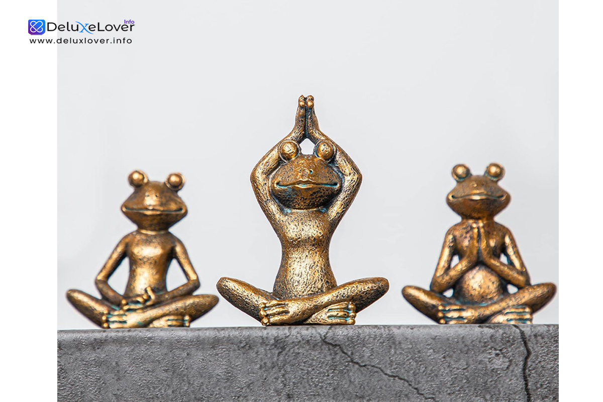 “Bronze Frog Figurines Set of 3 – Handmade Yoga Home Decor, Antique Bronze Statue, Meditation & Zen Room Decoration”