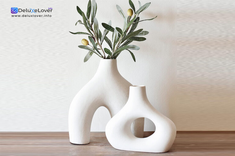 “Carrot’s Den Donut Ceramic Vase Set of 2 – Large White Minimalist Nordic Hollow Vases for Table Centerpiece, Olive Plants, Wedding, Living Room, Office, Bookshelf, Entryway & Modern Home Decor”