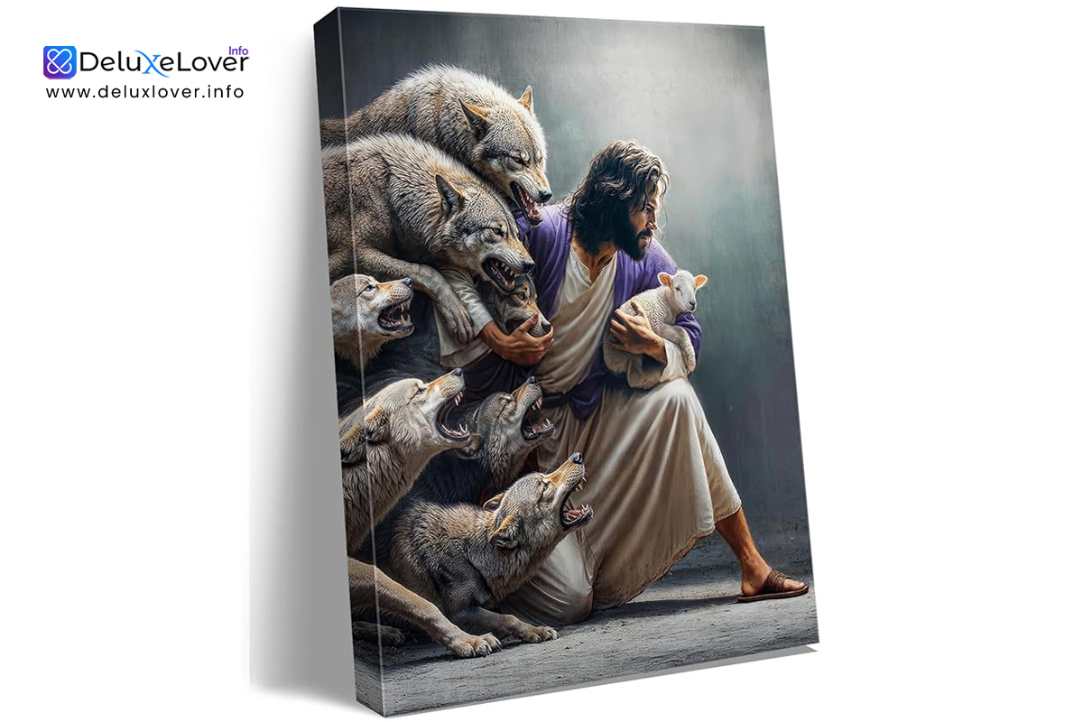 “Christian Wall Art – Jesus the Good Shepherd Saving Lost Sheep, Guardian Shepherd Canvas Print for Church, Home, Living Room, Bedroom, Christian Gift A-419”
