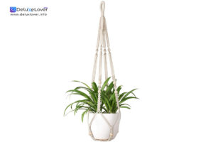 Customiz“Mkono Macrame Plant Hanger – 35 Inch Ivory Hanging Planter Basket with Wood Beads, No Tassels, Boho Indoor Outdoor Flower Pot Holder for Home Decor (Pots Not Included, Set of 1)”Customiz
