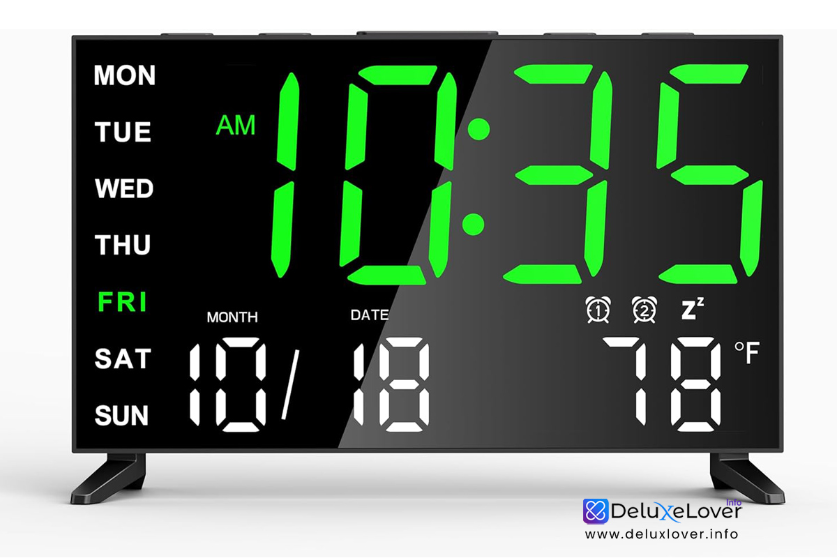 Digital Mirror Alarm Clock with Date, Indoor Temperature, USB Charging Port, Adjustable Volume & Dimmer, 12/24H, Snooze, Dual Alarms for Weekday/Weekend – Ideal for Bedroom & Living Room