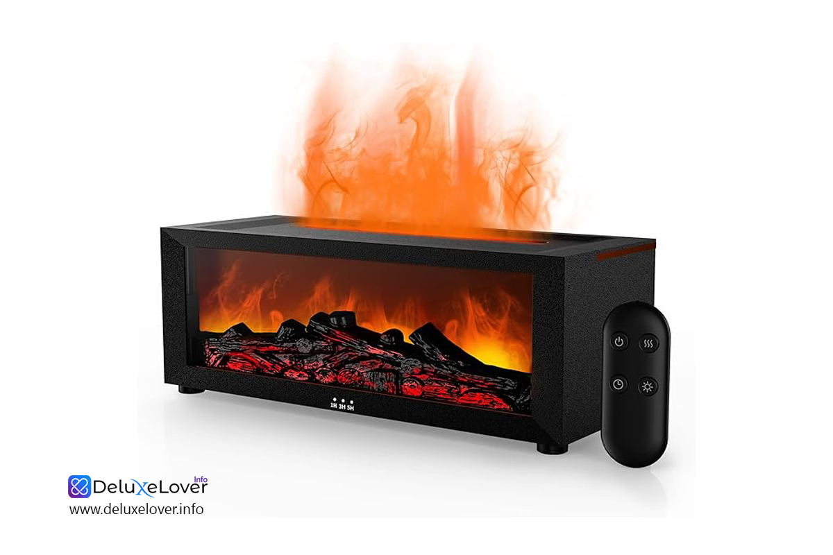Fireplace Flame Air Diffuser Humidifier,7 Colors Aromatherapy Essential Oil Diffuser, Ultrasonic Aroma Humidifier with Timer for Home, Bedroom, Office, Yoga (BlackB, L)