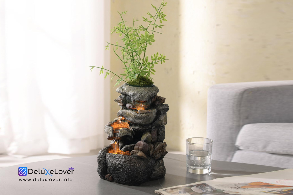 Indoor Tabletop Water Fountain with LED Light – Zen Waterfall Decor for Home & Office, Relaxing Sound, Soothing Ambiance, Ideal for Indoor Plants & Meditation
