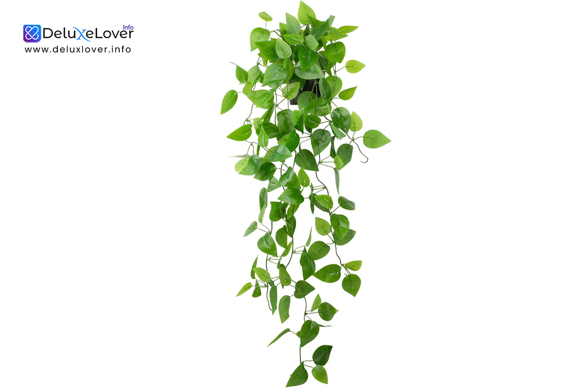 LOYWREE 39″ Artificial Hanging Pothos Plant – Realistic Faux Ivy Vine in Black Pot for Indoor & Outdoor Decor, Shelf, Home, Office, Garden Greenery, Aesthetic Fake Plants