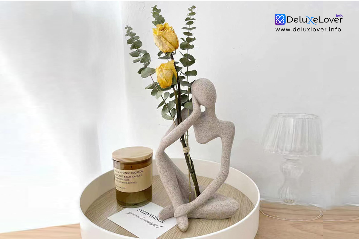 “Right-Facing Thinker Statue – Small Abstract Sandstone Resin Sculpture for Home Decor, Desk, Living Room, Dining Table – Modern Housewarming Gift Ornament”