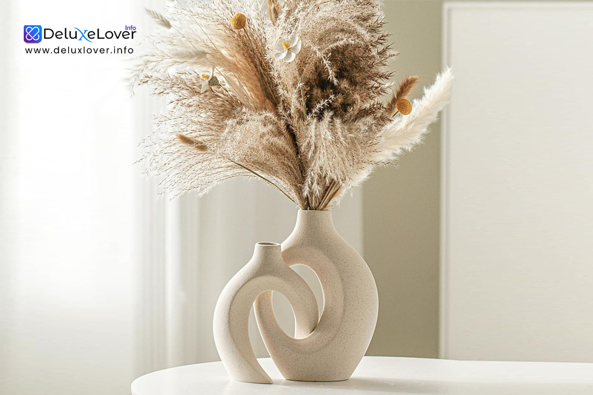 Snuggle Hollow Set of 2 Ceramic Vases – Modern Nordic Boho Decorative Flower Vases for Home Decor, Aesthetic INS Style – Milky White (6.3″ W x 8.4″ H)