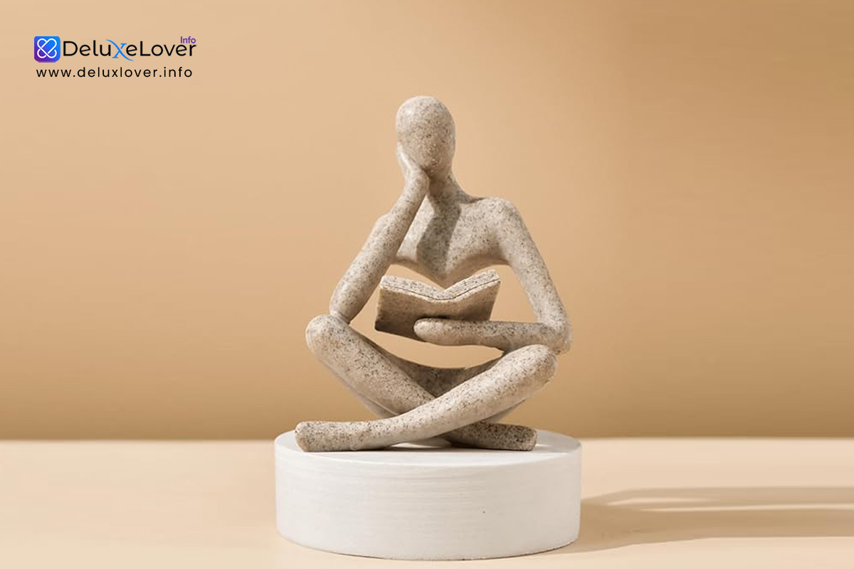 “Style-A Beige Abstract Thinker Bookend – Creative Home, Study & Wine Cabinet Decor, Stylish Shelf Accent, Gift for Living Room, Bar, or Coffee Shop”