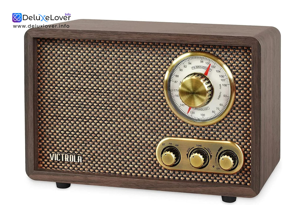 “Victrola Willow Retro Bluetooth Radio – Vintage Wood AM/FM Radio with Built-in Speakers, Rotary Tuning Dial, Bass & Treble Control, Wireless Streaming Home Audio (Espresso)”
