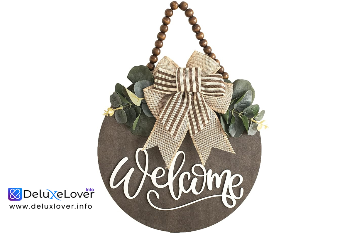 “Welcome Sign for Front Door – Farmhouse Wreath Decoration for All Seasons, Hanging Porch Décor, Indoor & Outdoor Home Gift”